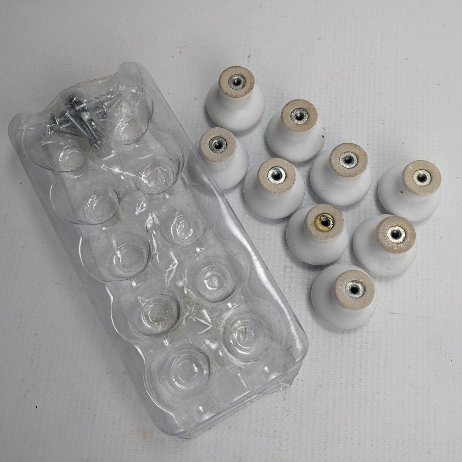 Ceramic knobs mushroom drawer cabinet 1-1/4″ w/ hardware lot of 9