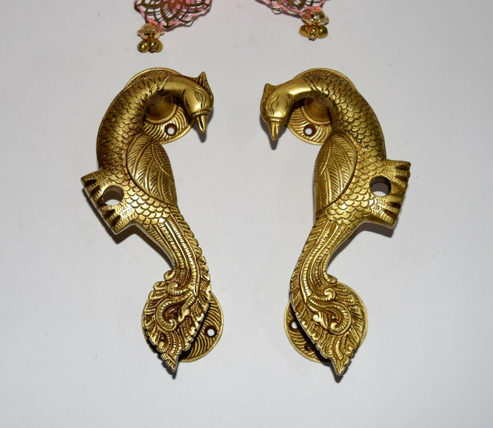 Magnificent Brass Bird Handle Peacock Engraved Ethnic Room Door Puller Set HK208
