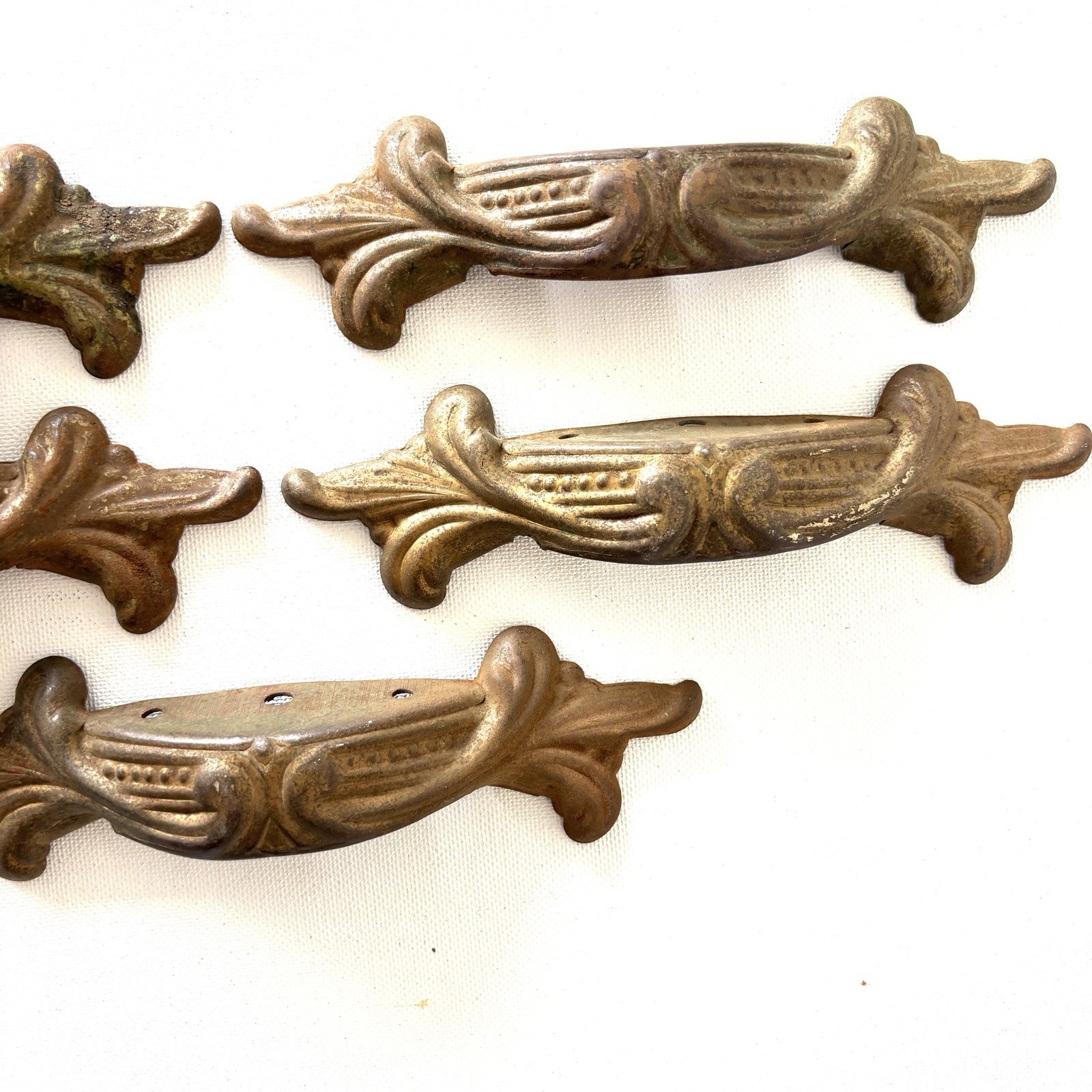 Set of 5 art Nouveau Pulls waterfall dresser Drawer Pull Antique Deco Apothecary