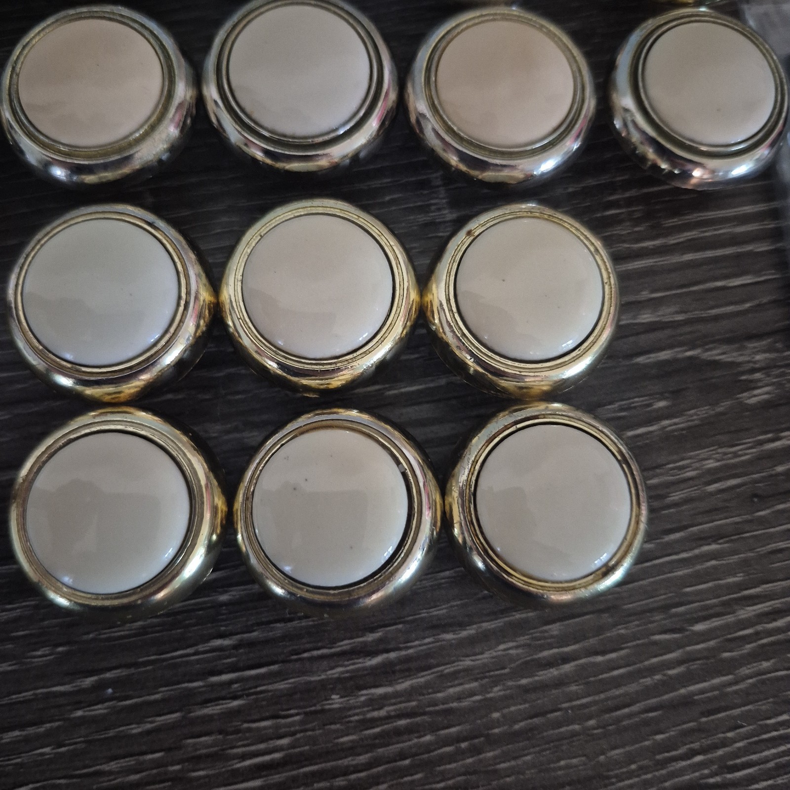 Vintage Cabinet Drawer Pulls Lot Of 16 Brass Ivory Knobs With Screws Lot 10 & 6