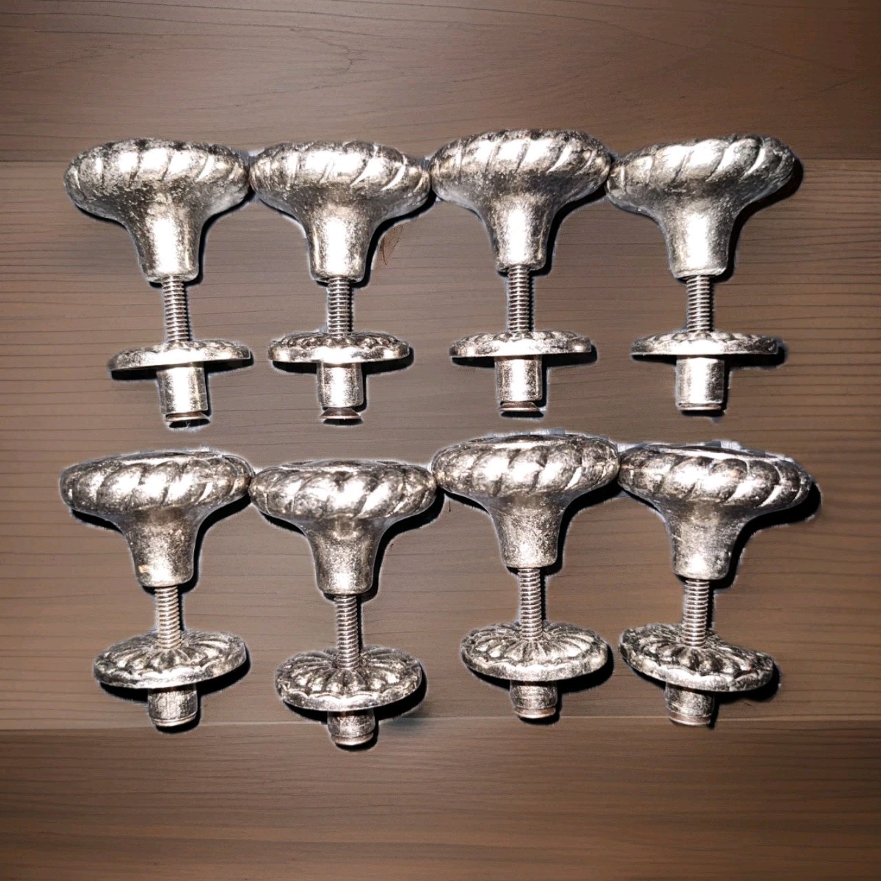 Lot of 8 Vintage Silver Tone Cabinet Knobs Round Twisted Rope Border Pulls GUC
