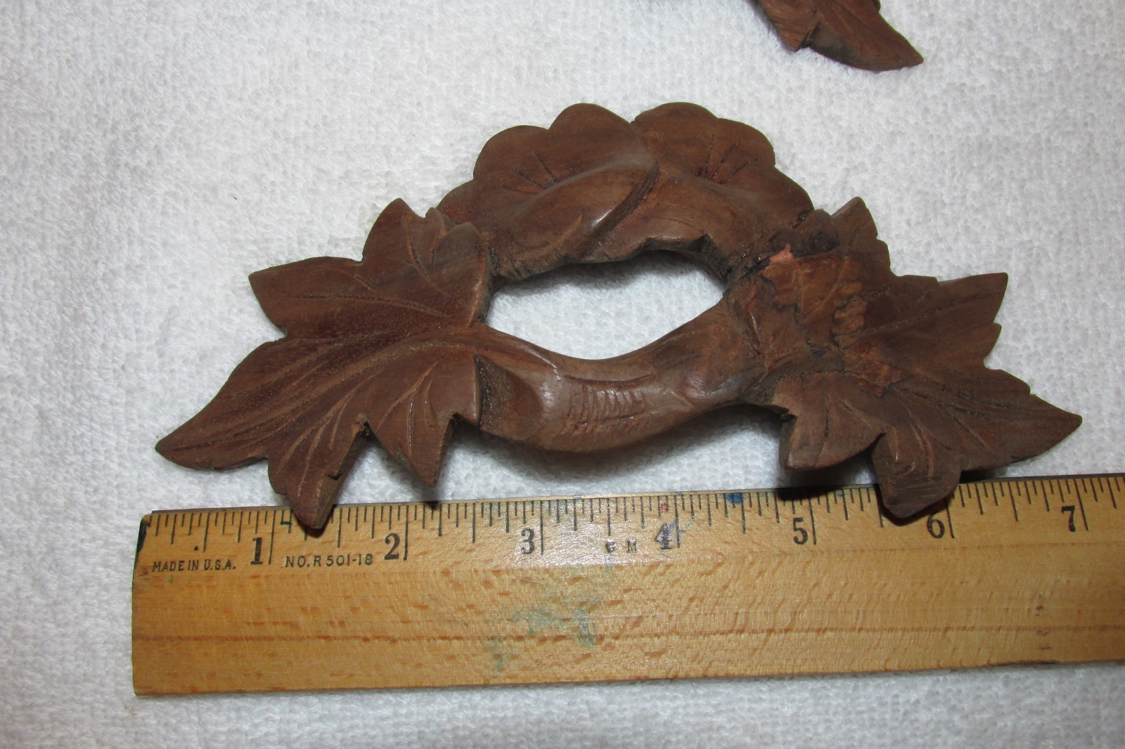 Pair Set Antique Victorian Carved Walnut Flower & Leaf Drawer Pulls 7 x 3 1/2″