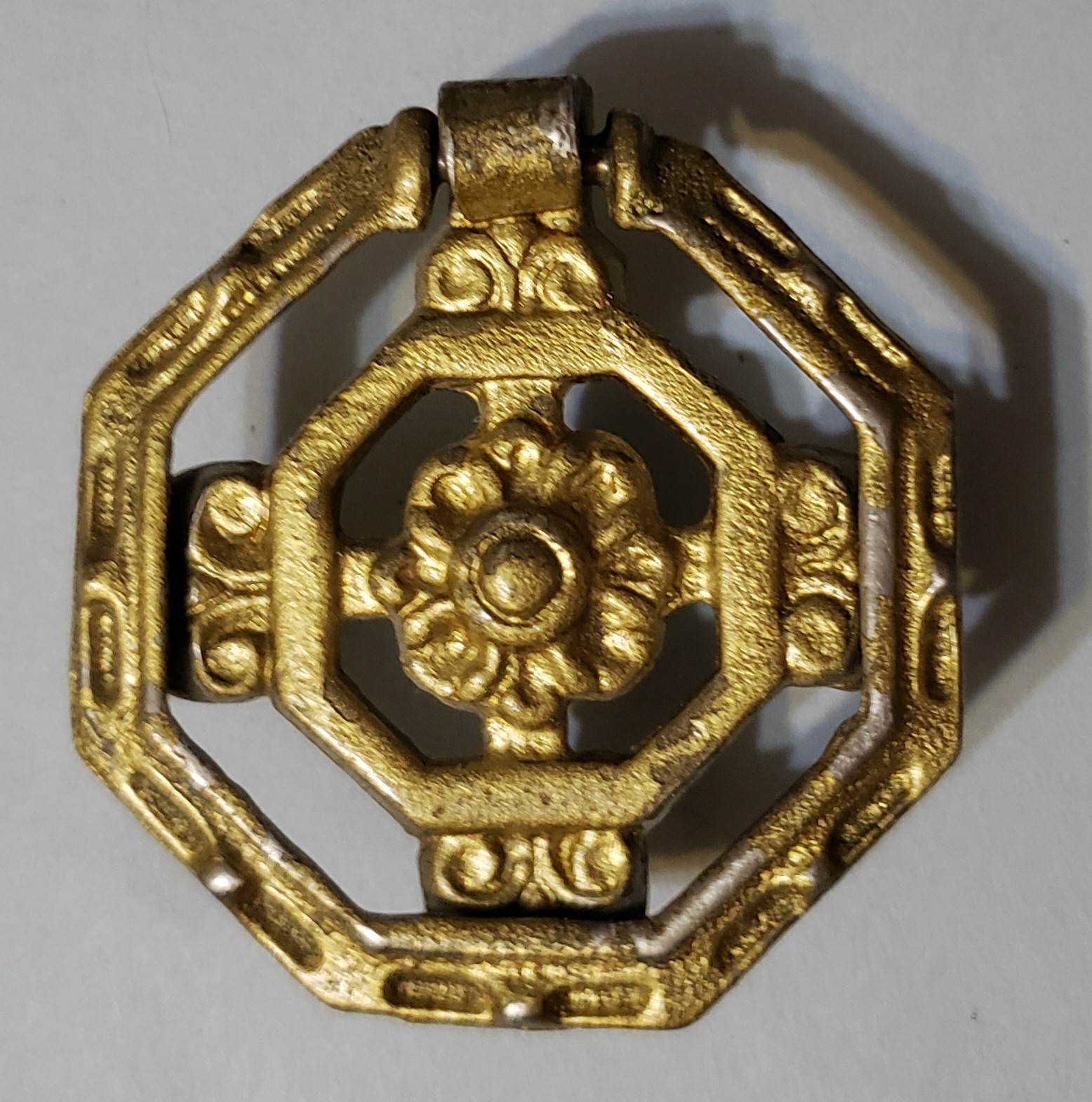 4 Keeler Brass Co Cast Brass Octagonal Ring Pulls F884 Mid-Century 1.75″ x 1.75″