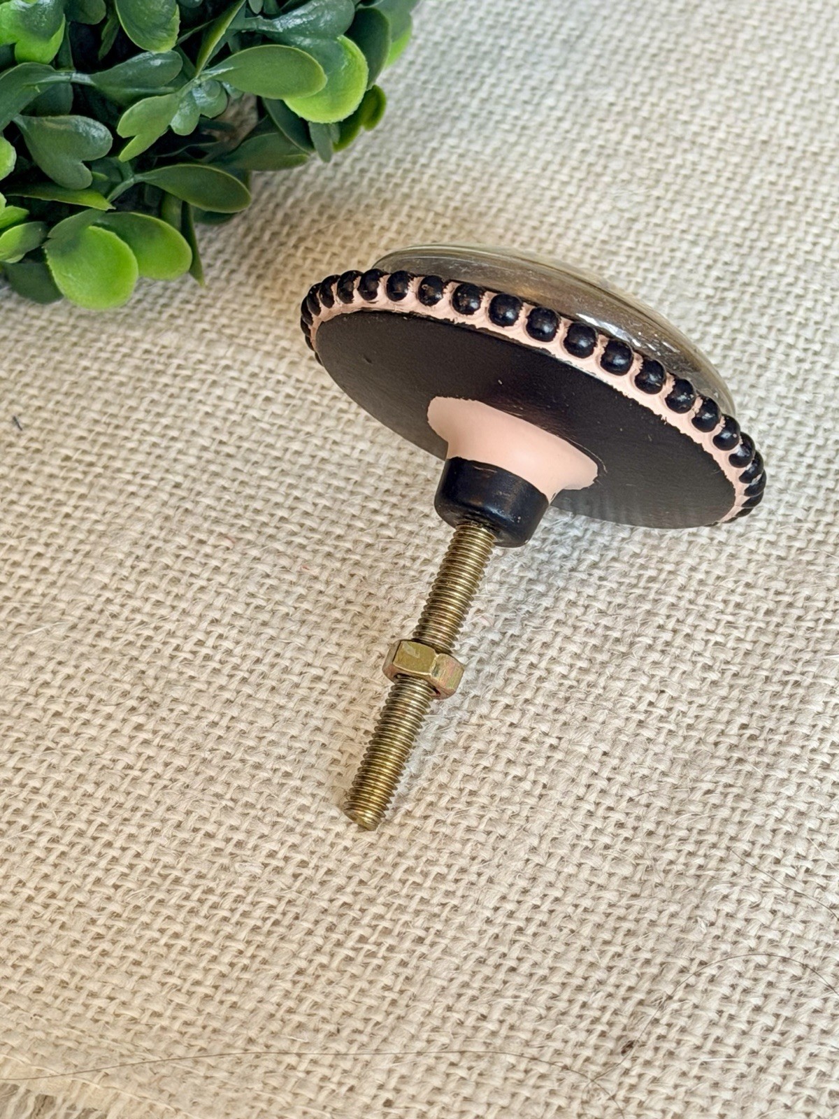 Large Floral Cast Iron Distressed Cream Brown Knobs Glass Floral Leaf Knobs Pull