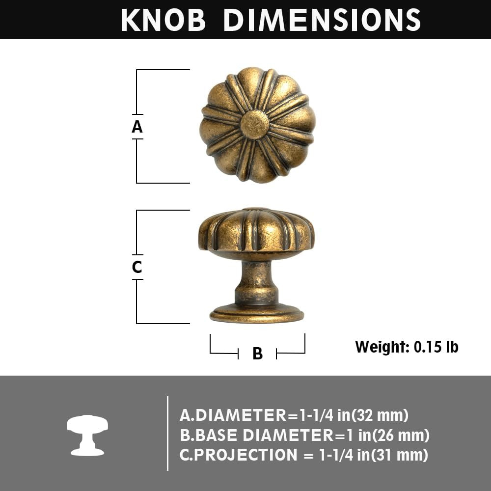 Set of 12 Rustic Floral Antique Brass Cabinet Knobs – Elegant Handles Vintage Re