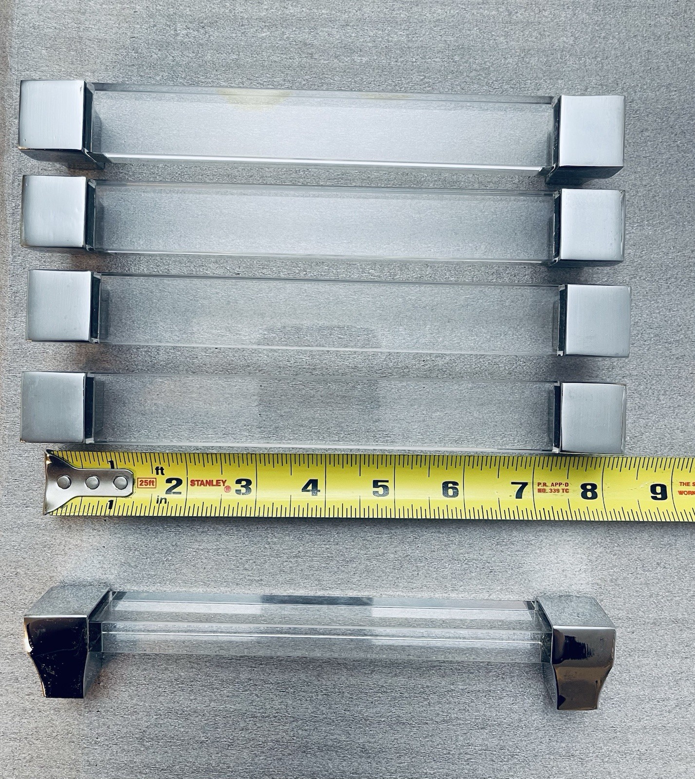 Set 5 Lucite Acrylic Drawer Pulls 8″ Polished Nickel Cabinet Handles W Hardware