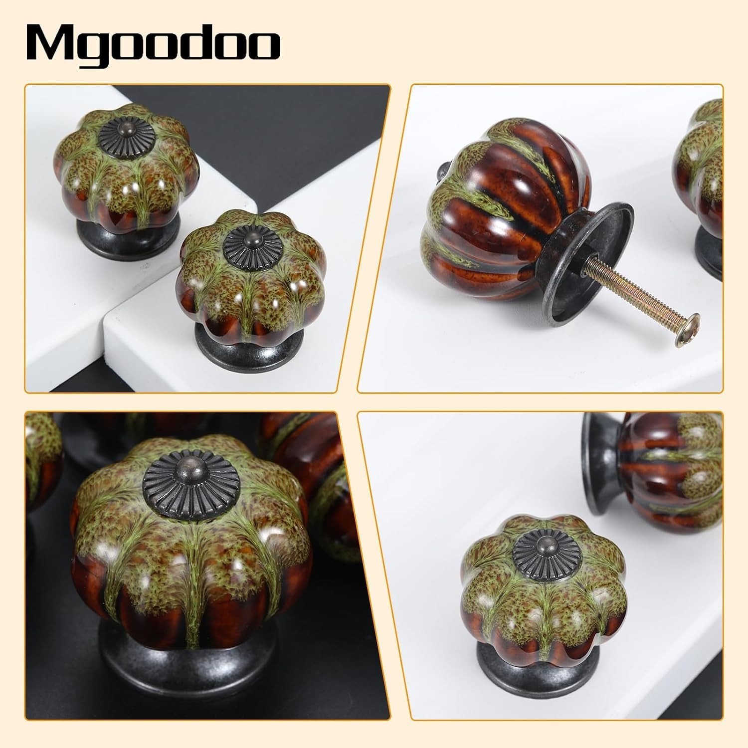 Handmade Green Ceramic Drawer Knobs – Rustic Pumpkin-Shaped Cabinet Hardware