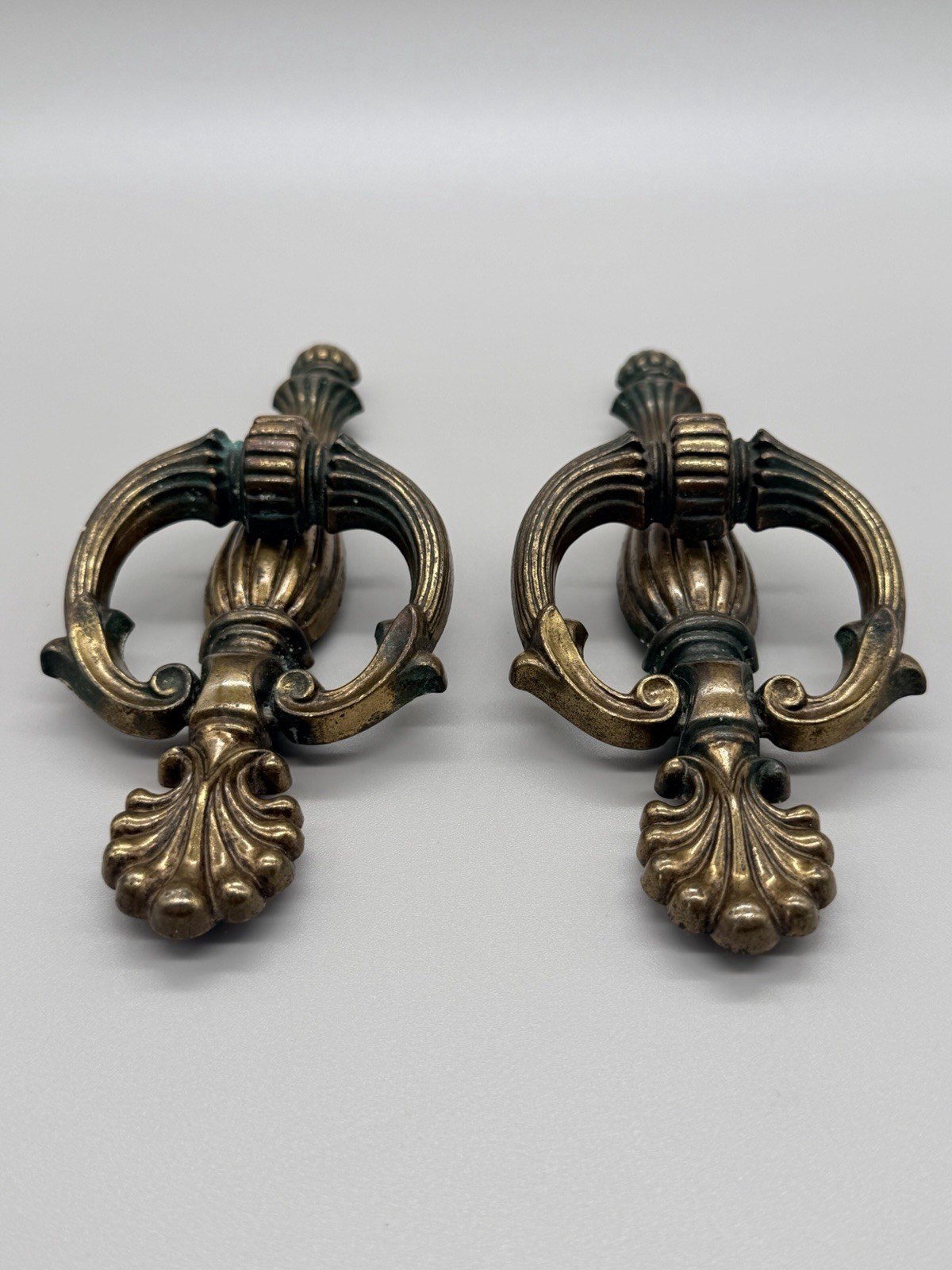 VTG Keeler Brass Co 7″ Drop Ring Pulls French Provincial Hardware 5″ C-C Pair