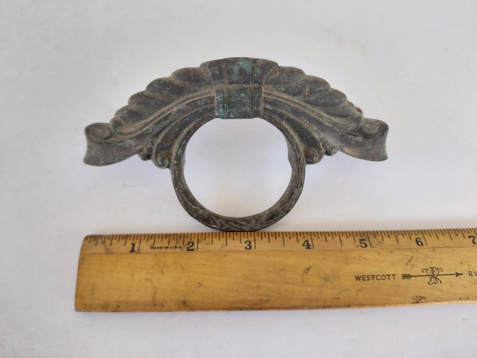 Vintage Drawer Door Pull Brass Art Nouveau Ornate 5.25″ Round Circle Keeler