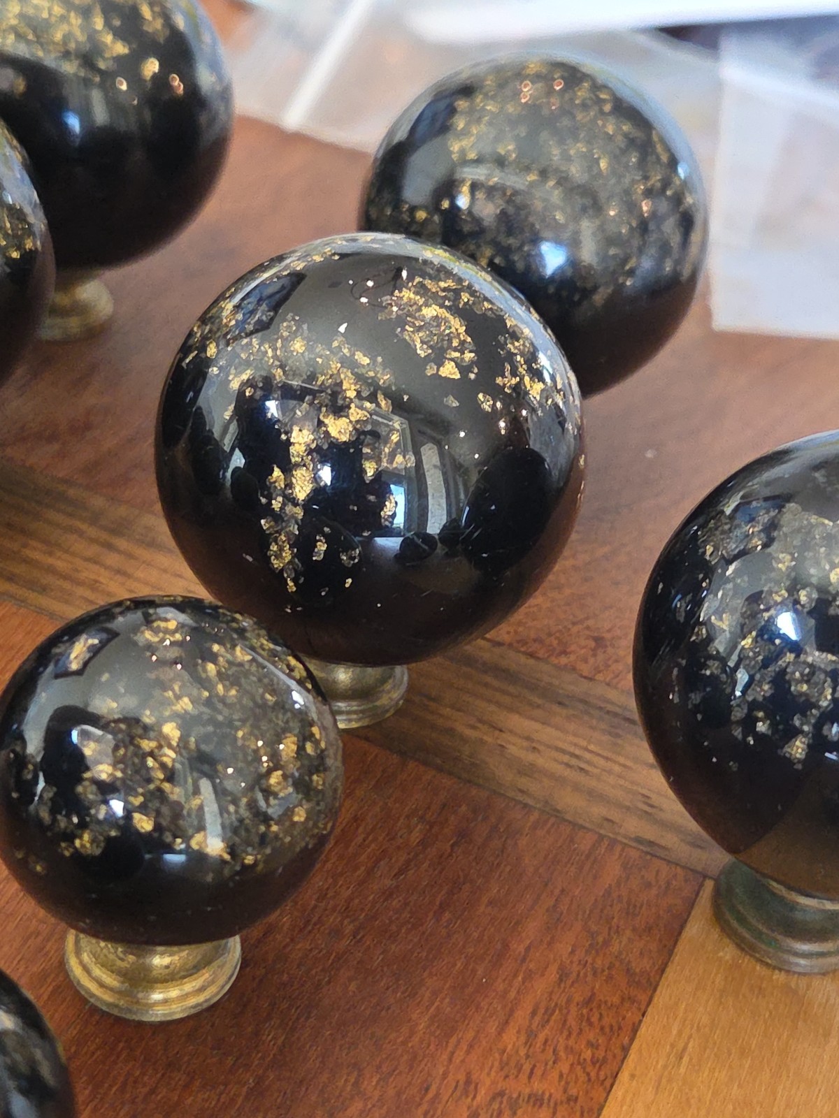 Vintage Ruth Richmond Lucite Brass Black Gold Fleck Drawer Cabinet Pull Lot MCM