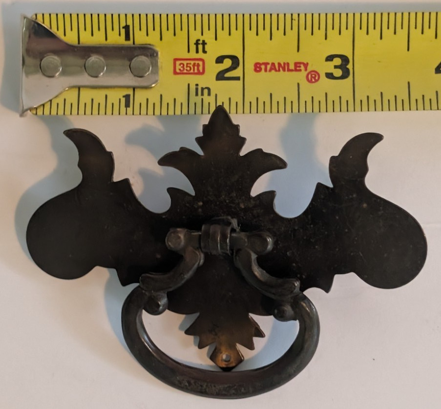 Vintage Brass Chippendale Batwing Single Hole Ring Pull Drawer Handle