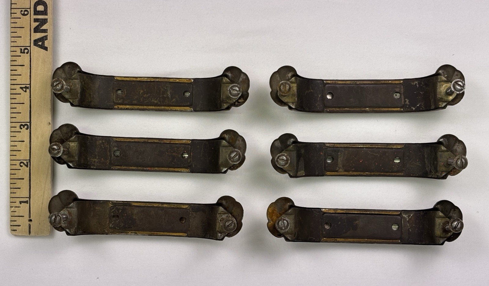 Vintage Art Deco Drawer Pulls Set of 6 Amber Plastic Inlay Waterfall Style