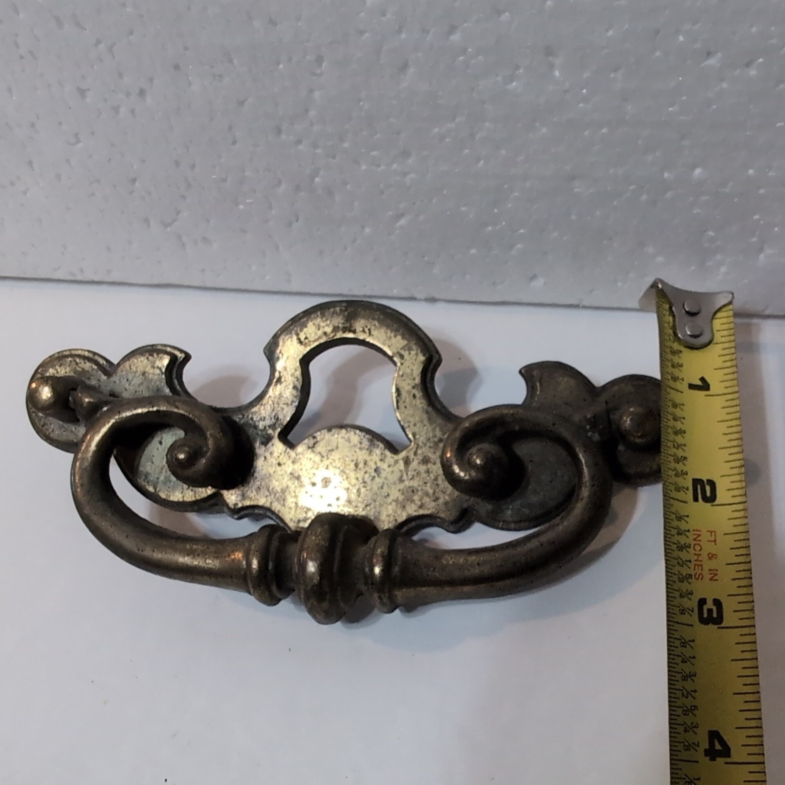 5 BPC 2977 1671 Large 1940s Drop Bail Pull Handle Dark Brass 5-1/4″ Centers MCM