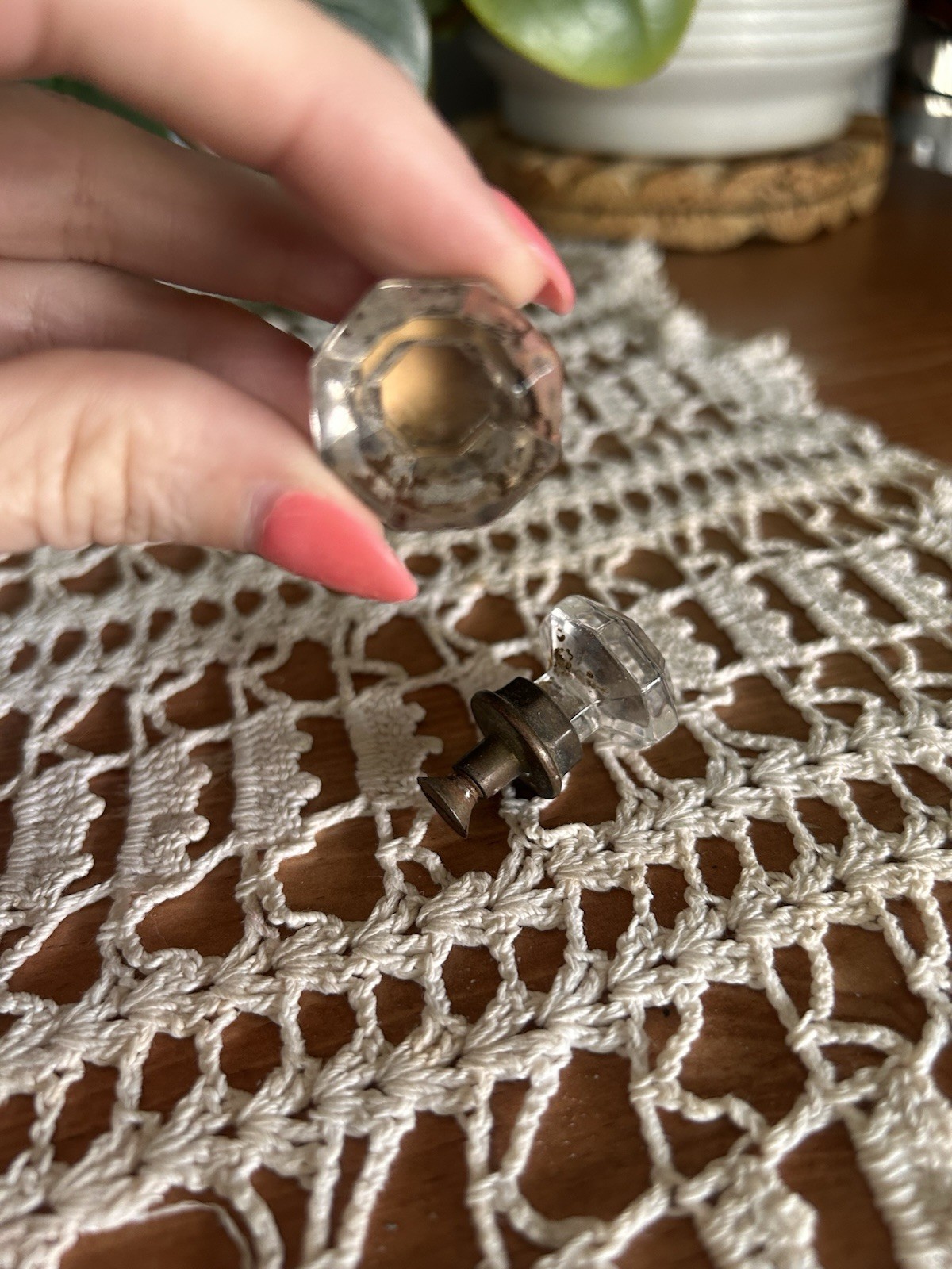 Vintage Clear Glass Drawer Knobs Set Of Two With Orginal Brass And Hardware