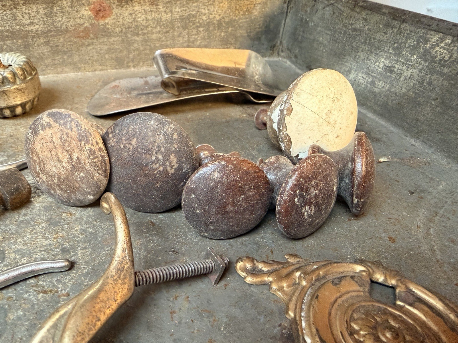 Large Lot Antique & Vintage Hardware – Brass Drawer Pulls, Padlocks, Knobs, Spur