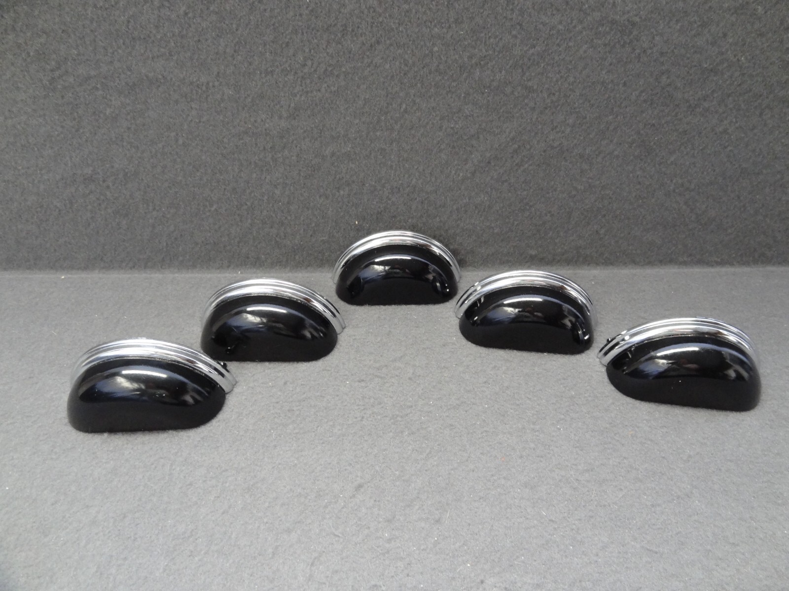 Lewis Dolin (5) Black Glass & Silver Metal Bin Drawer Pulls VTG 3″ On-Center