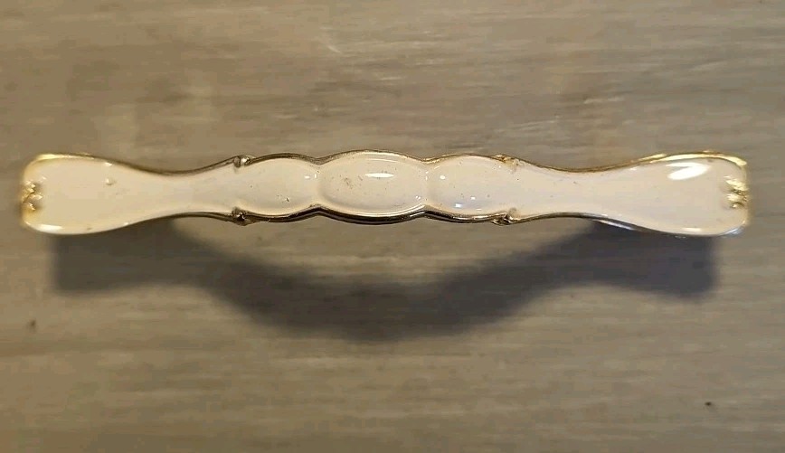 6 Vintage NOS Ajax Drawer Pulls Handles Scroll Cream Gold Ornate Hardware 979