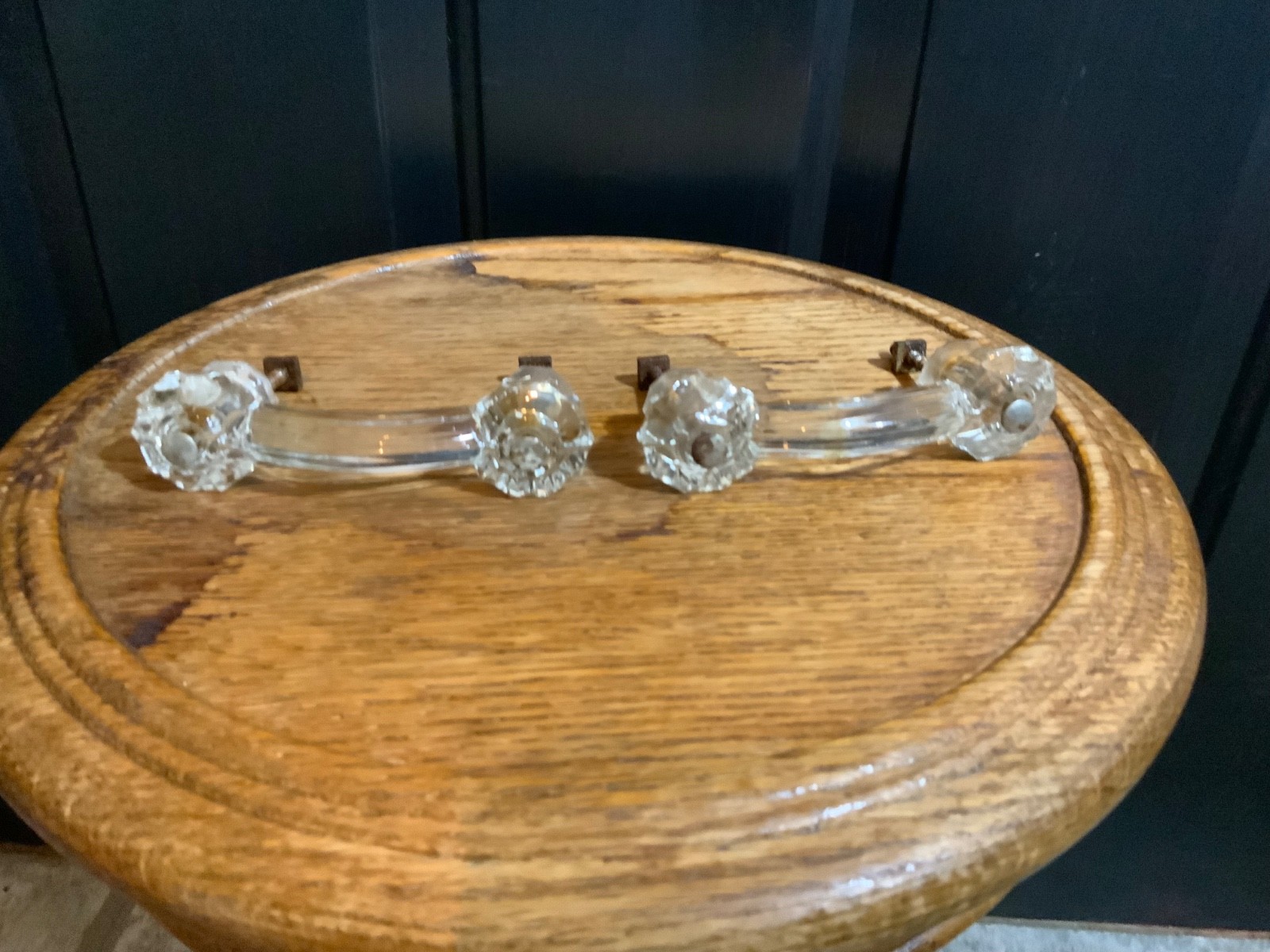 Vintage Set Of 2 Glass Drawer Pulls