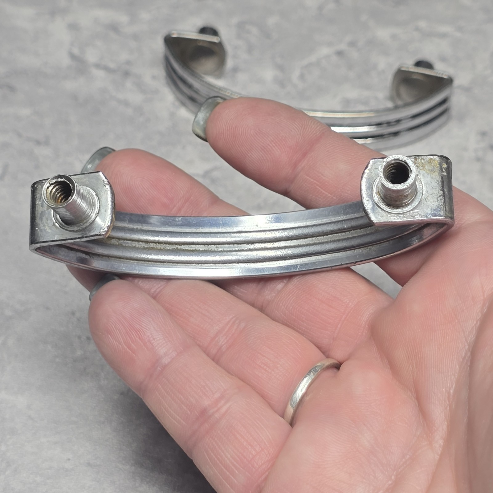 1920s Chrome Drawer Pulls Cabinet Art Deco Architectural Salvage 2.25″ Centers
