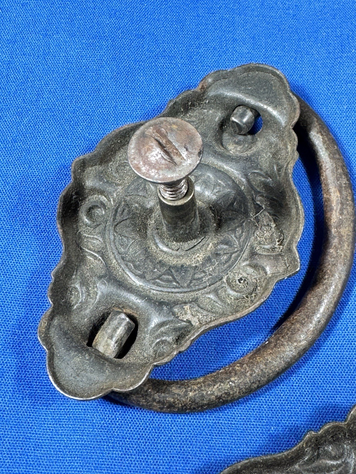 Antique Drawer Pulls w/ Original Screws, Bail Handle ~ Ornate Pressed Design