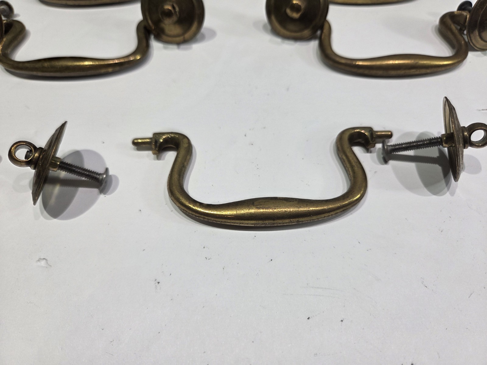 Lot 14 Vintage Cast Brass Swan Neck Bail Drawer Pulls Handles Restoration Metal