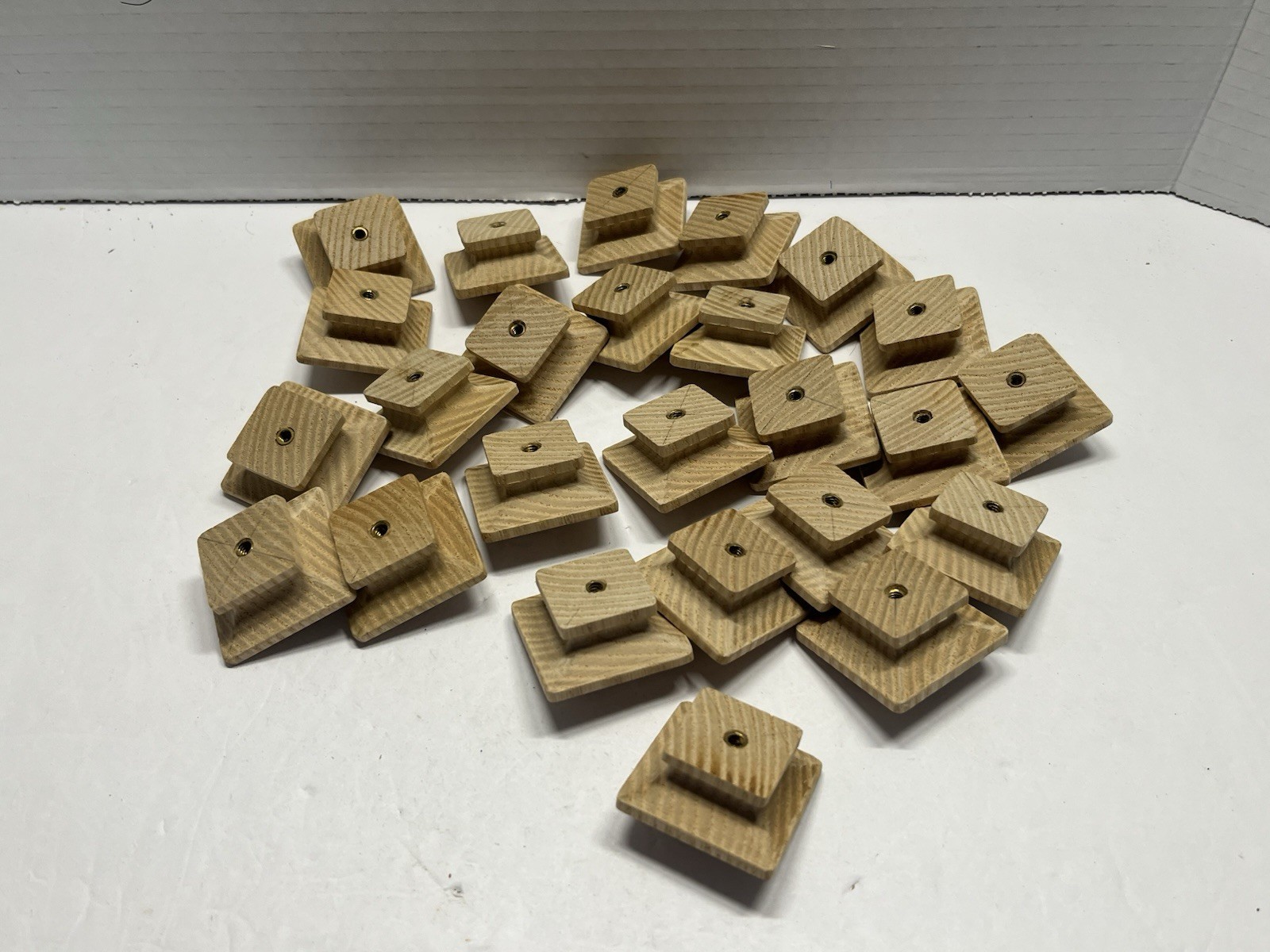 VTG Lot (25) NOS Square/Peak Natural/Unfinished Fixed Wood Drawer/Cabinet Knobs