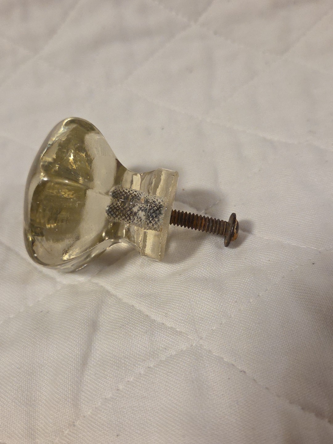 Vintage Antique 6 Sided Hexagon Clear Glass Drawer Pull Cabinet Knob