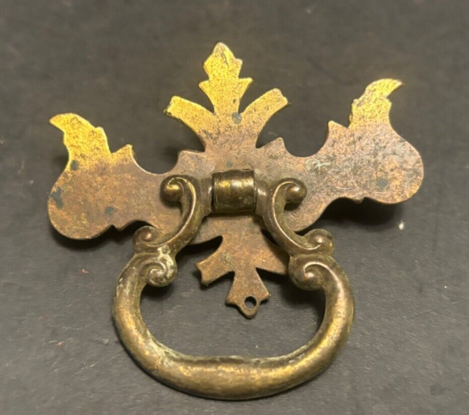 Chippendale Batwing Vintage Stamped Metal Drawer Pull Brass Ring Hardware K602