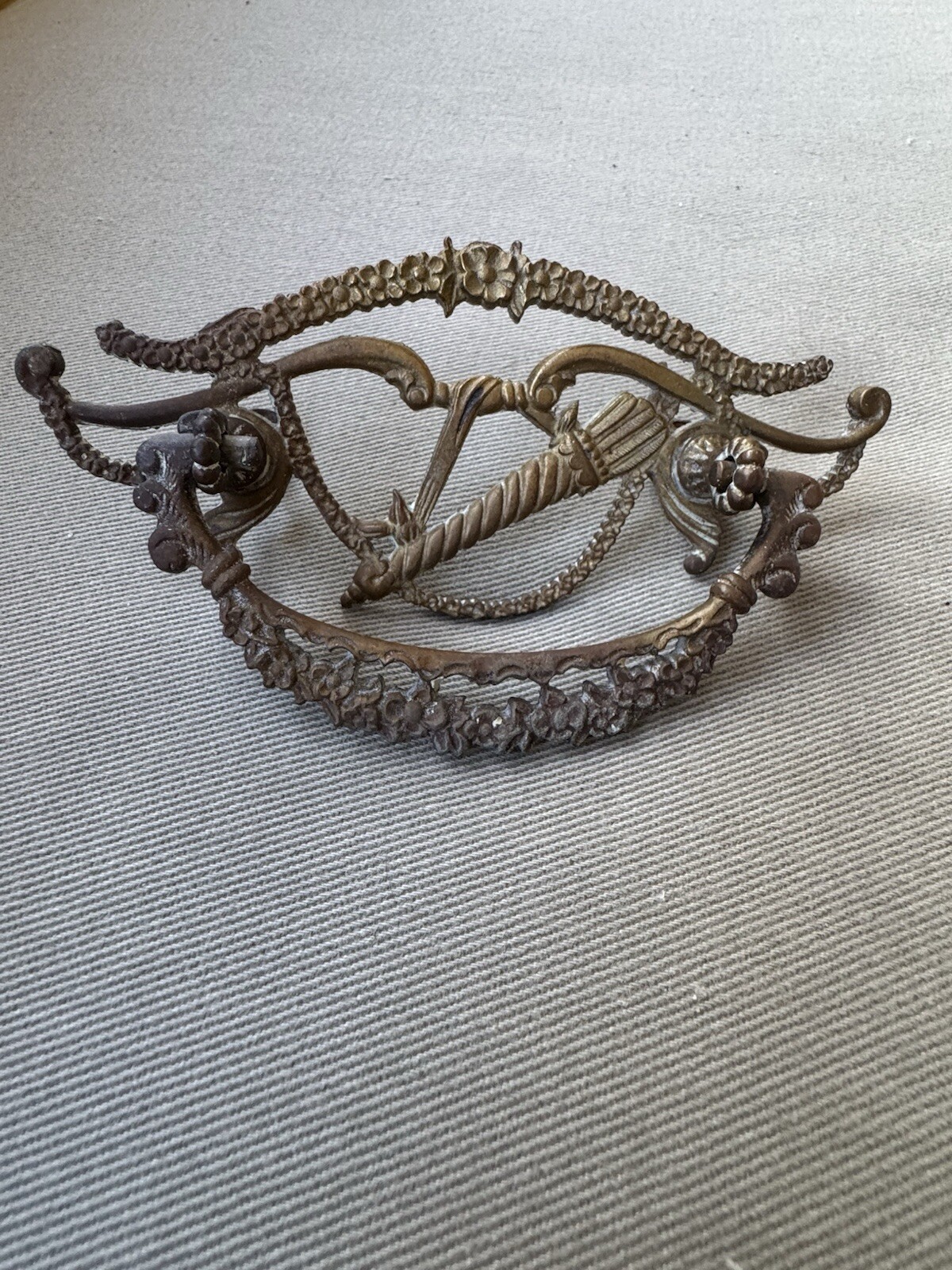 Antique Ornate Floral Pattern Bronze Tone Metal Drawer Pull
