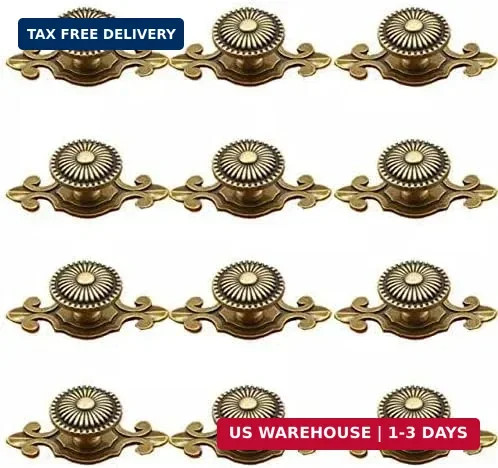 Golden Brass Antique Vintage Retro Drawer Cabinet Metal Knobs with Backplates 12