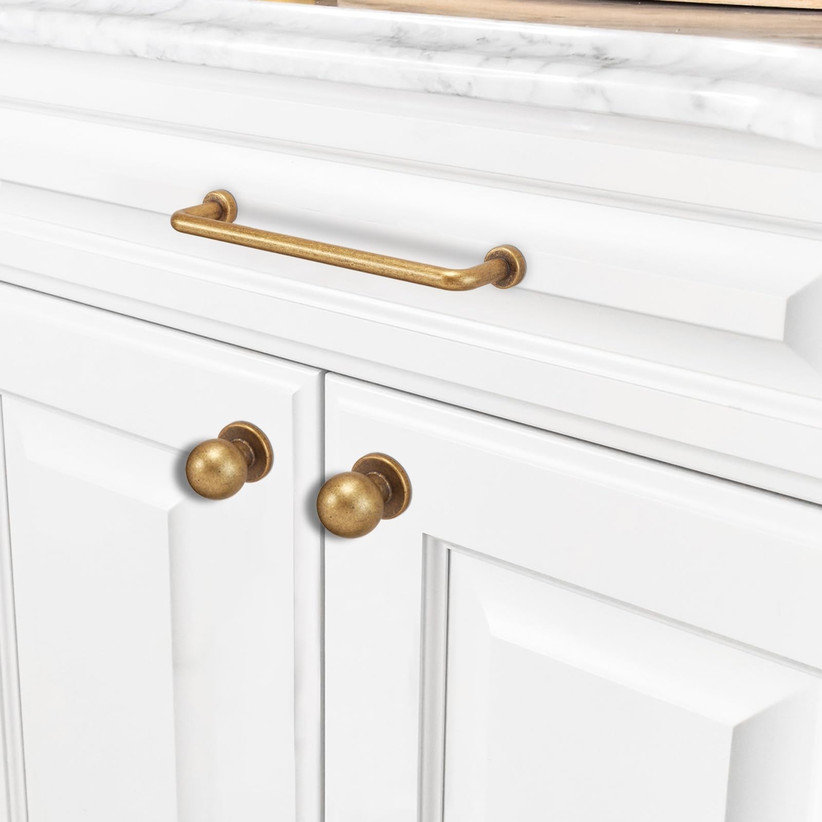 10 Pack Vintage Antique Brass Cabinet Handles & Knobs – Zinc Alloy Drawer Hardwa