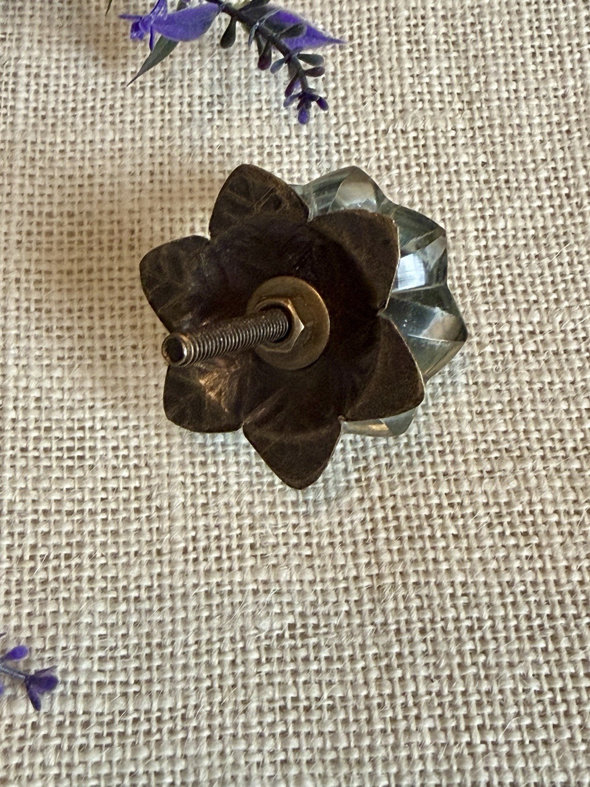 Antique Vintage Style Flower Clear Glass Cabinet Knobs Drawer Pulls Depression