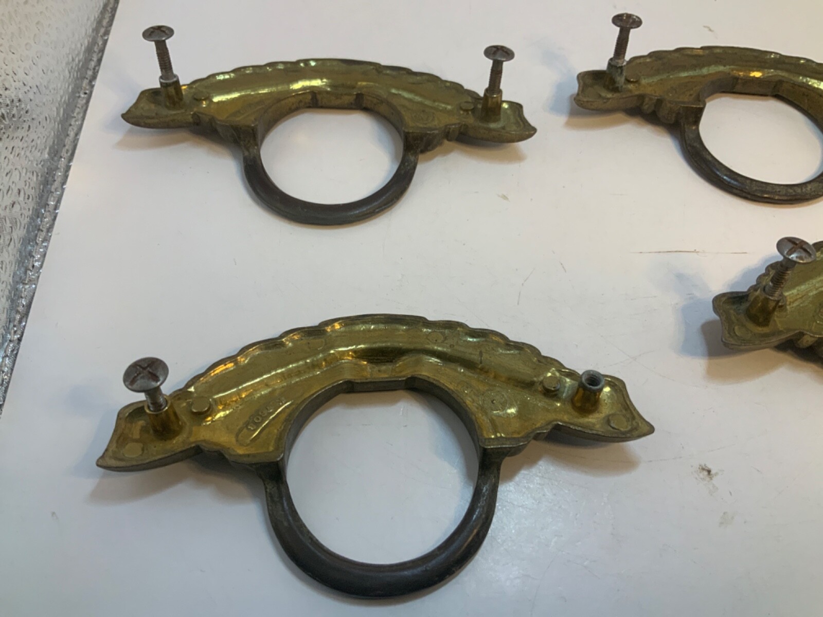 Vtg KBC Keller Brass Art Deco Metal Drawer Pulls Lot of 4