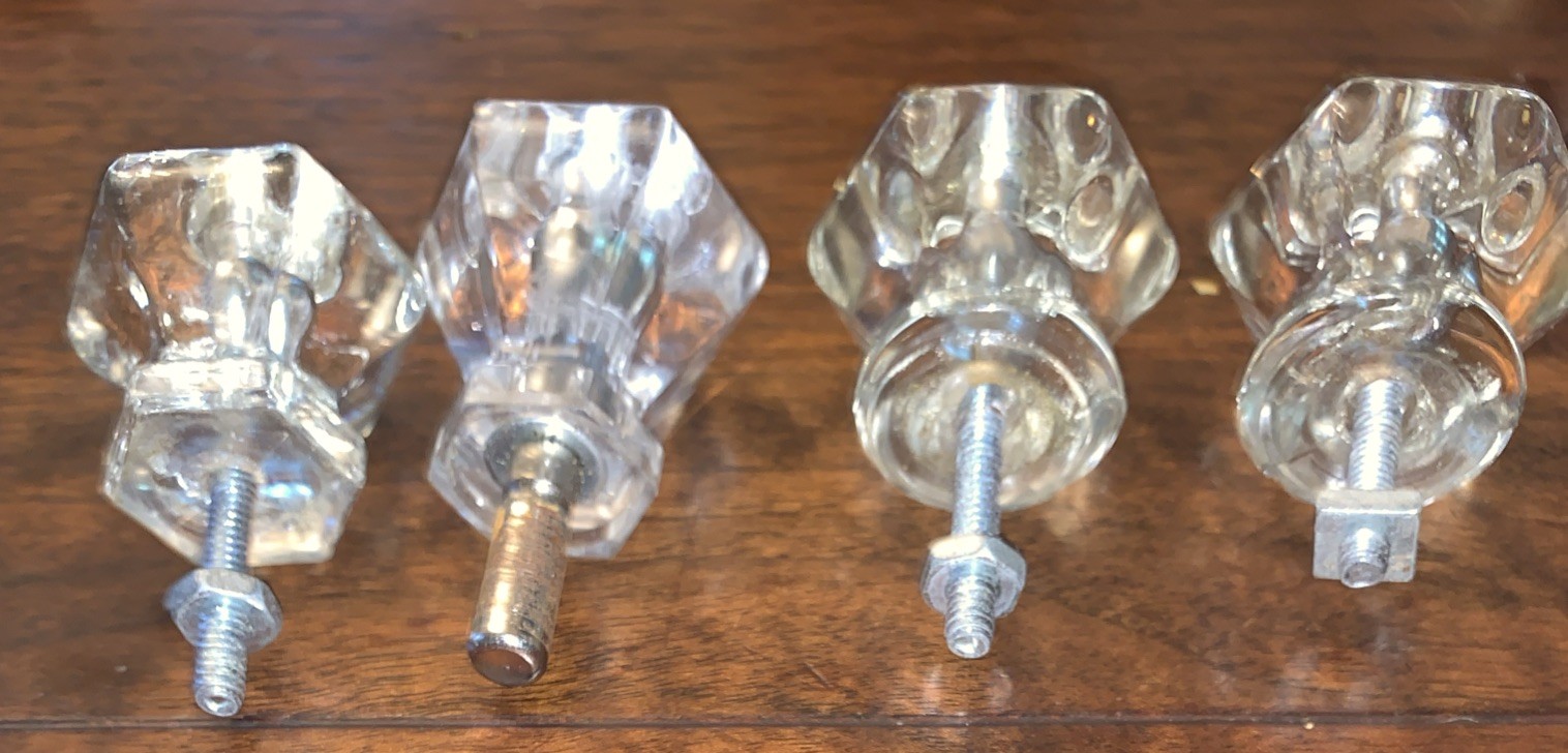 Vintage 1.125 in. Glass Hexagon Drawer Cabinet Knob set Of 5 great condition