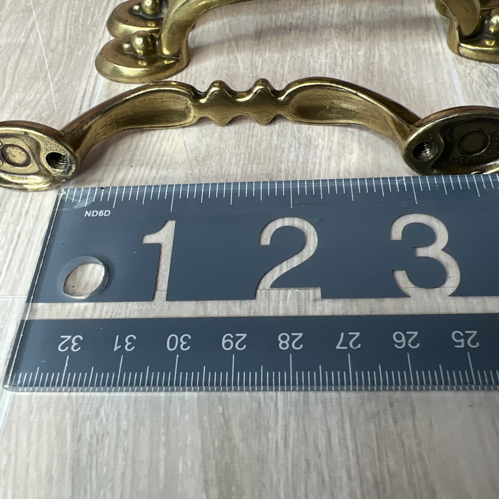 7 Antique MCM Brass Cabinet Handles 3 Inch on Center with Screws