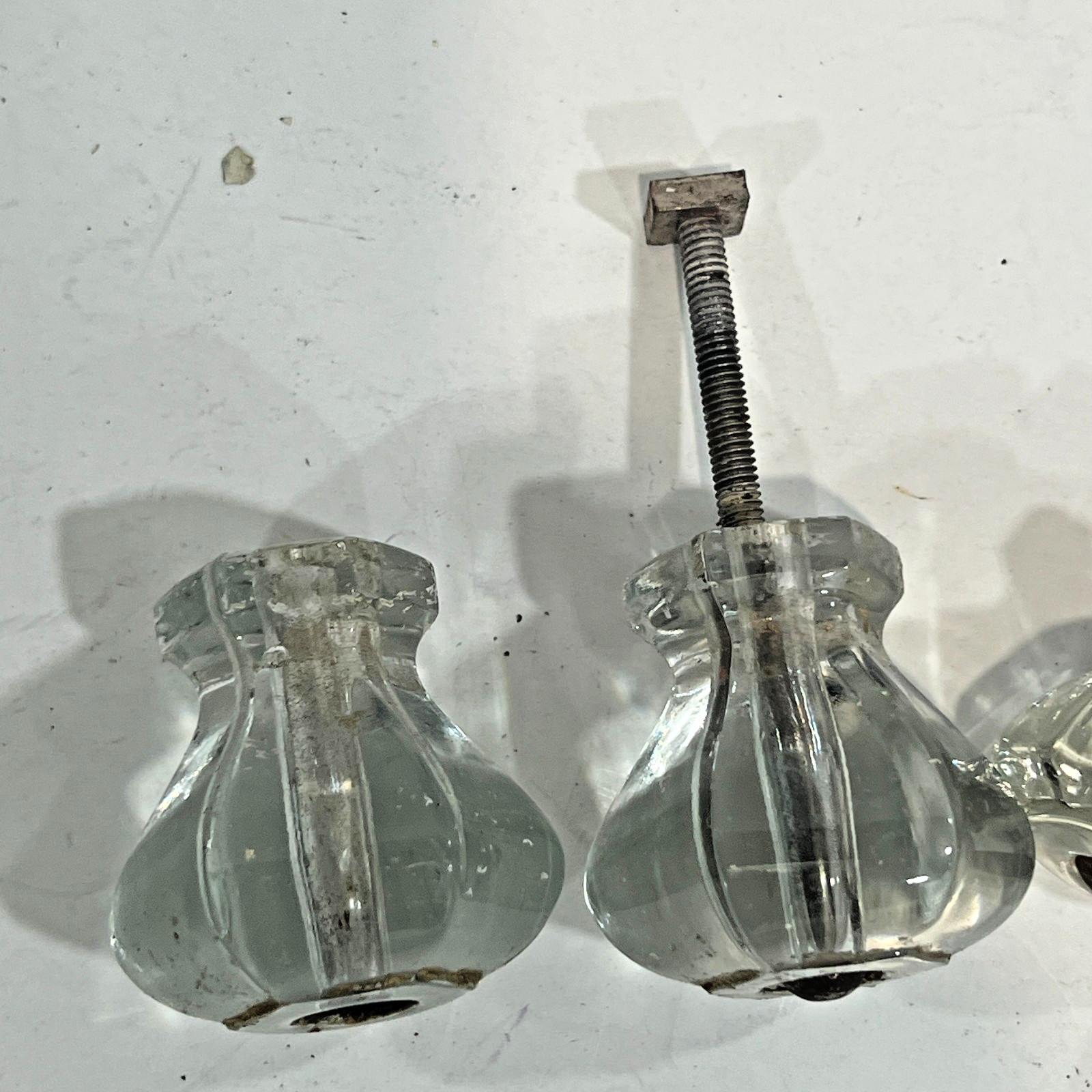 Vintage Lot of 6 Depression Glass Hexagon Pressed Glass Knobs Cabinet Draw Pulls