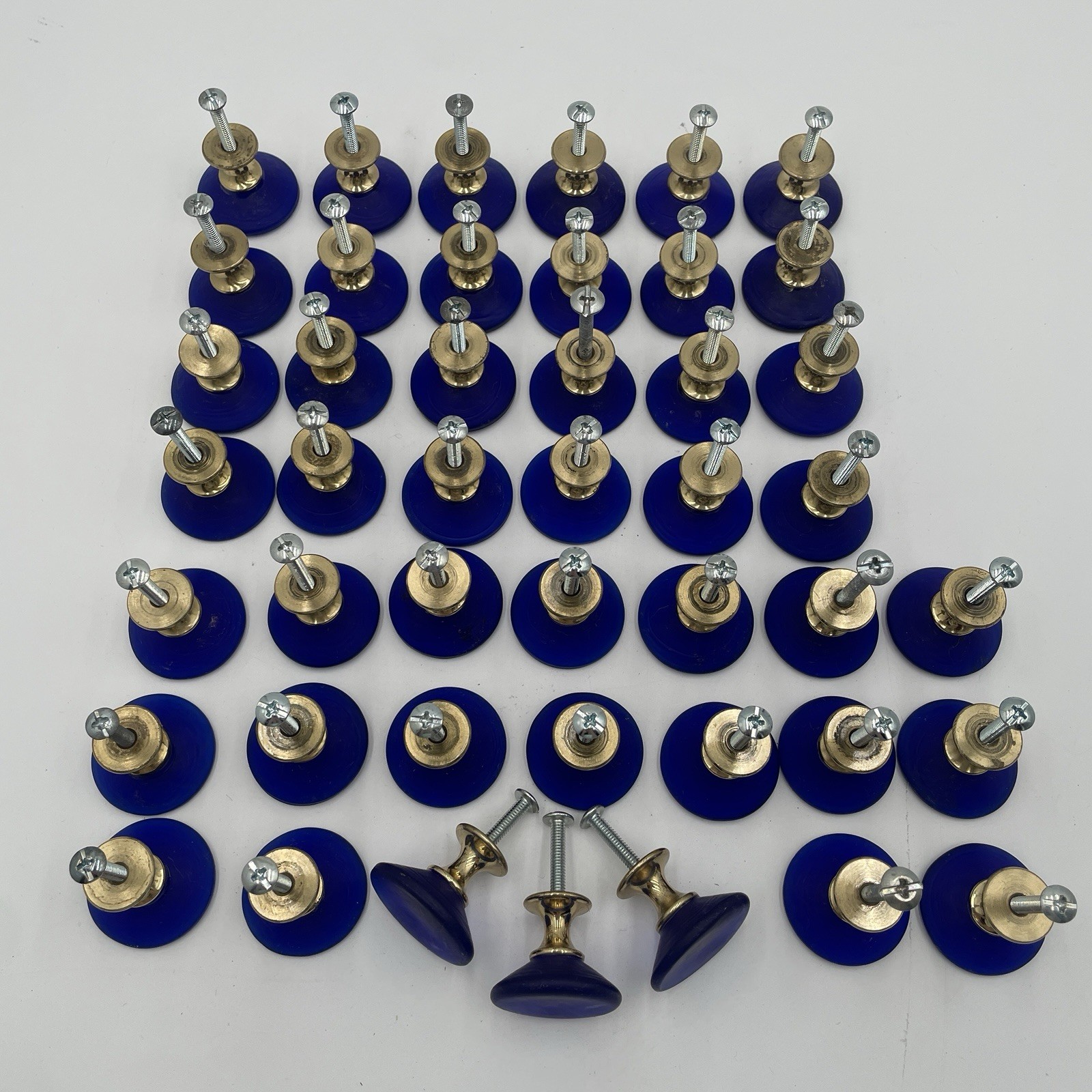 Cobalt Blue Frosted Glass & Brass Deco Cone Knob Drawer Pull 1-3/8 Laurey (45)