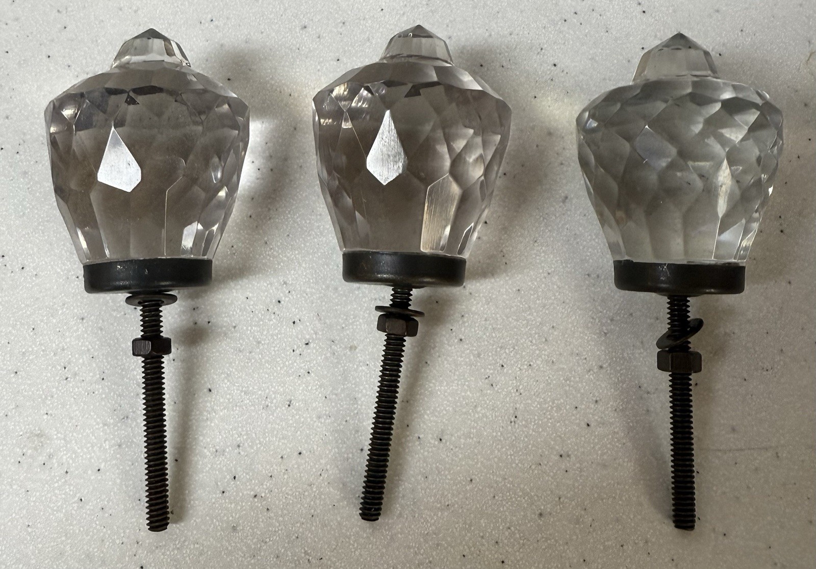 Set Of 3 Glass Drawer Pull Knobs Clear Crystal Prism cut VBR16D