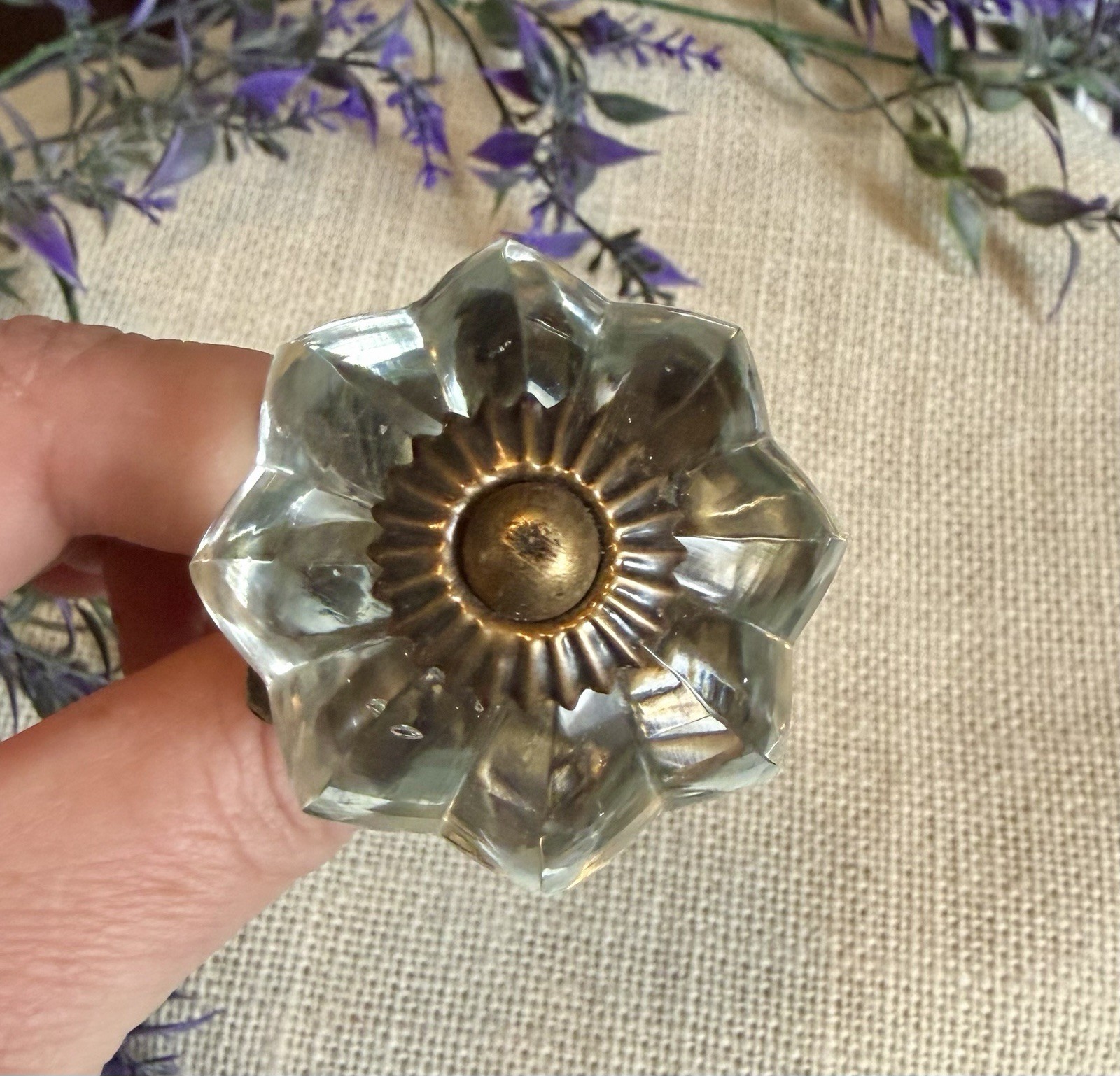 Antique Vintage Style Flower Clear Glass Cabinet Knobs Drawer Pulls Depression