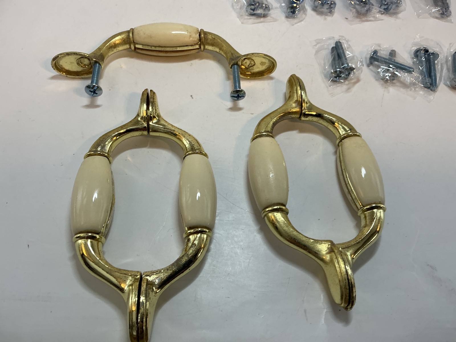 Vintage Door Drawer pulls Beige with gold tone lot of 5 Used