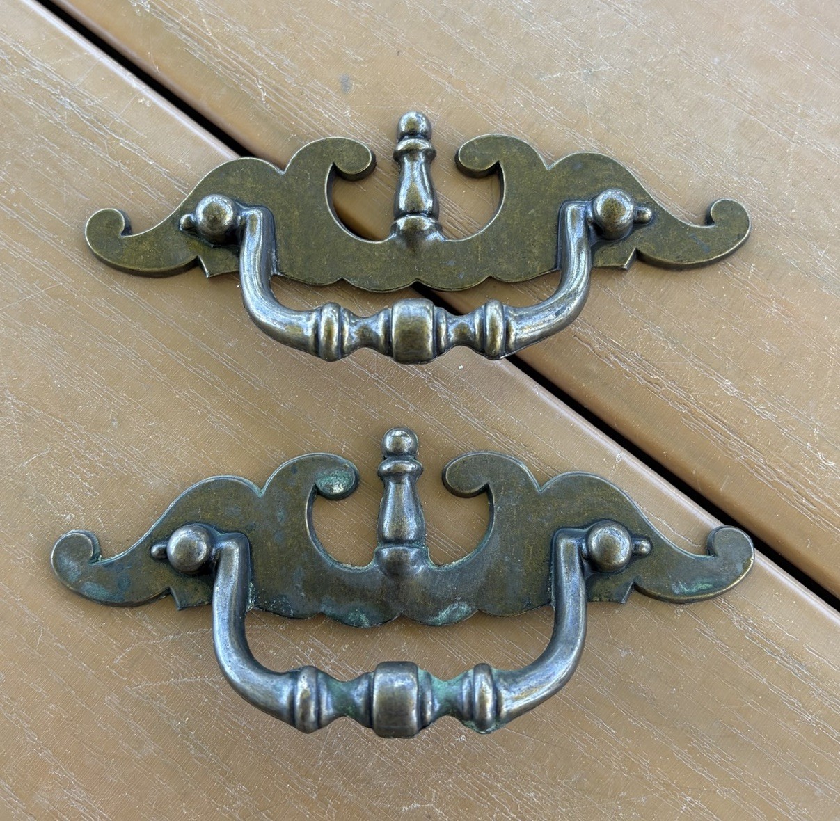 Batwing Style Drawer Pulls Antique Finish with Drop Bail Handle Lot Of 2