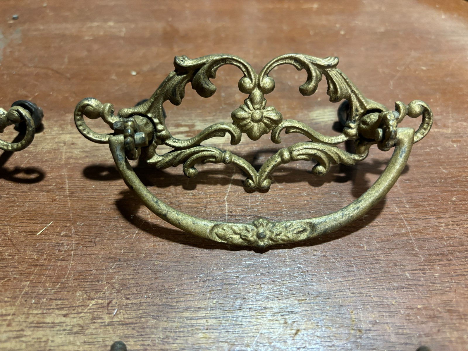 2 Vintage Antique Ornate Fancy Drop Bail Drawer Pulls & some parts. 3 inch CTC