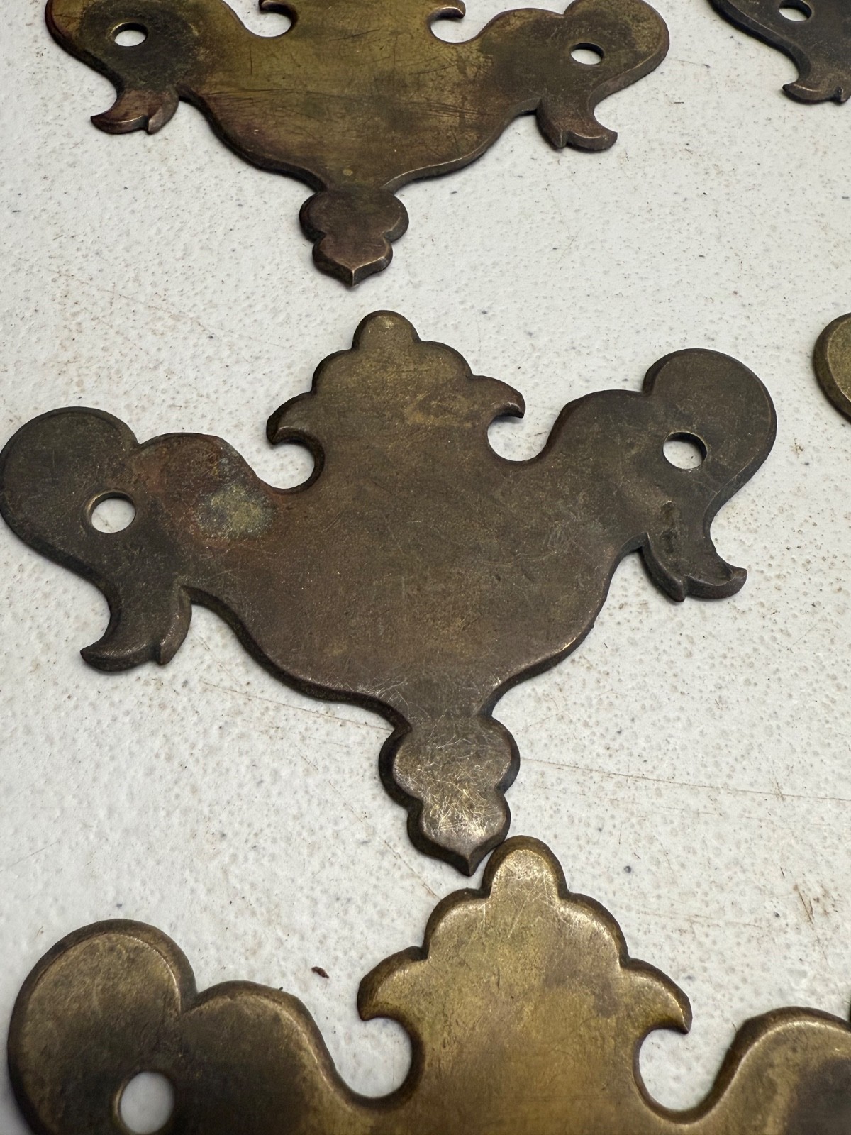Antique Chippendale Brass batwing set of 12 old surface hardware restoration