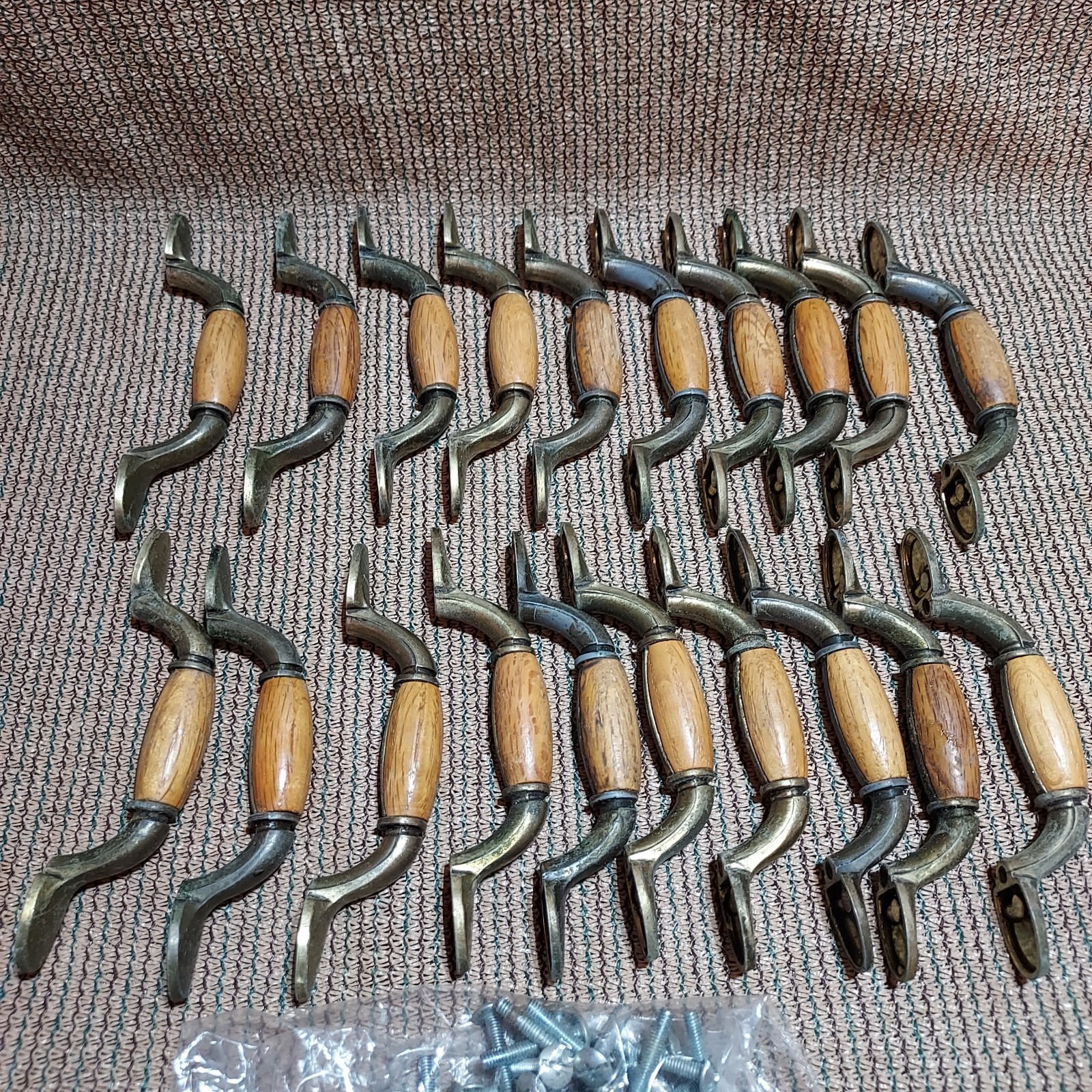 20 Vintage Wood & Brass Drawer Cabinet Bin Handles/Pulls