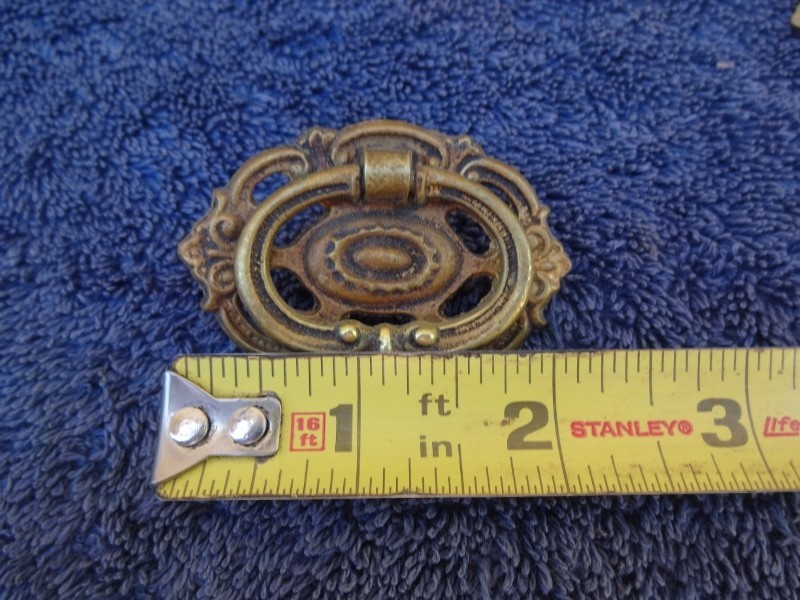 Vintage KBC Cast Brass Ornate Drop Bail Drawer Pulls Set of 6- 2in. x 1.25in.