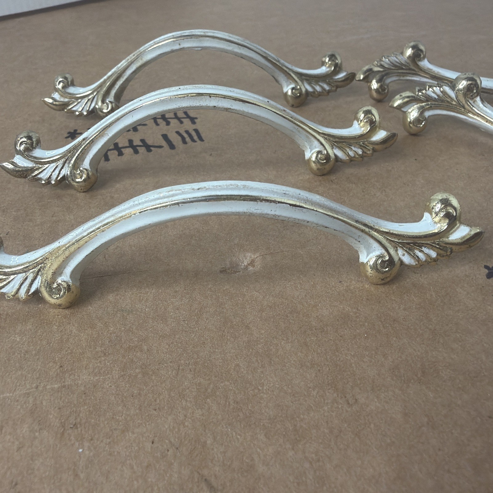 6 Vintage JB French Provincial MCM Antique Brass w/ White Drawer Pulls