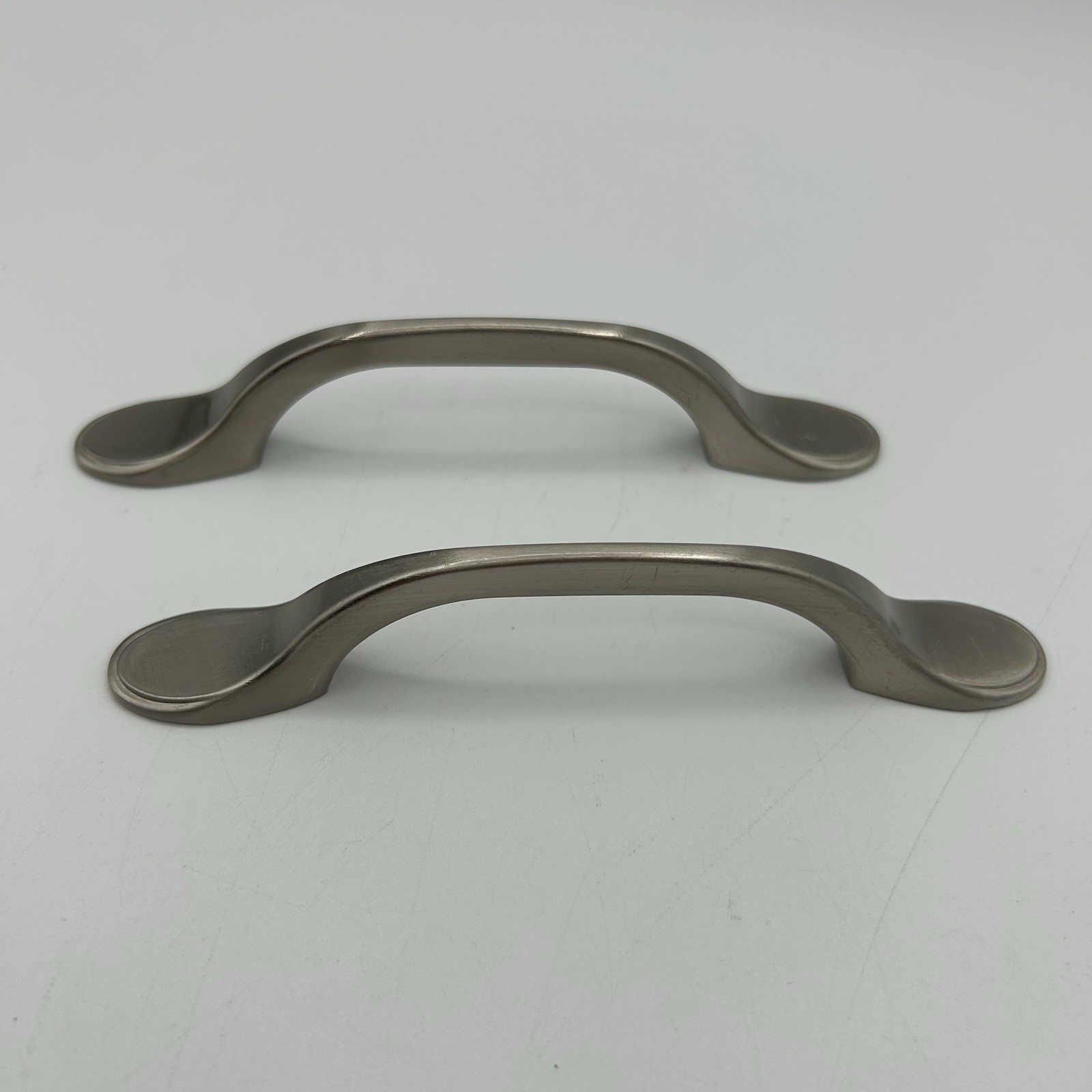Vtg 3″ Spoon Foot Pull Knob, Brushed Nickel Drawer Pull Cabinet Door, VGC (2)