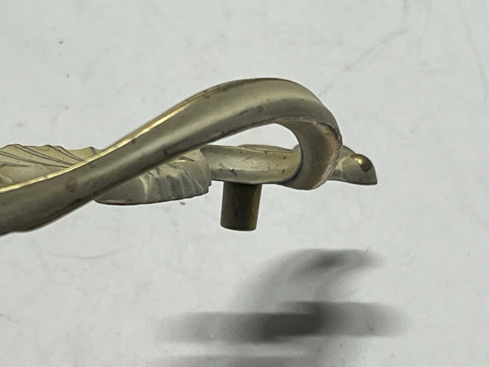 Vintage Lot (5) NOS KBC Brass & Beige Whitewash Shell Design Fixed Drawer Pulls