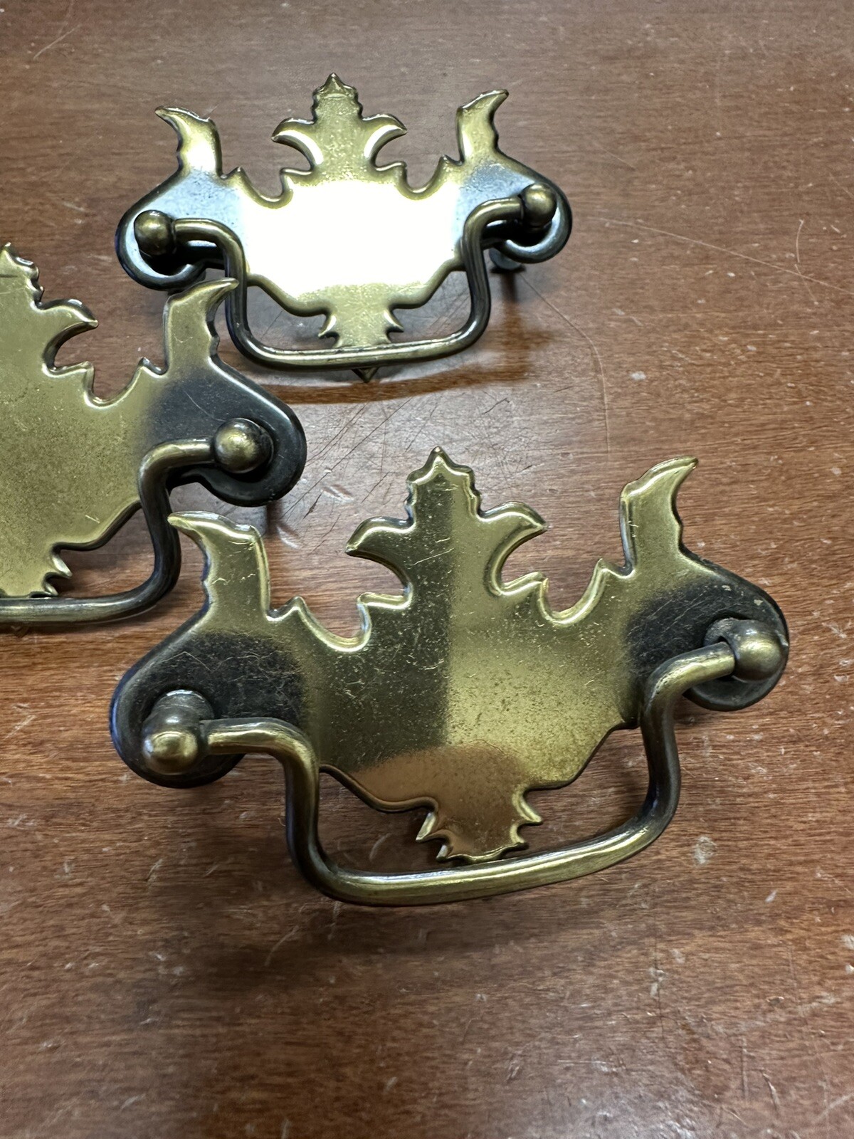 Vtg Chippendale Batwing Brass Toned Pressed Steel Cabinet Pulls 3″ Center Set 5