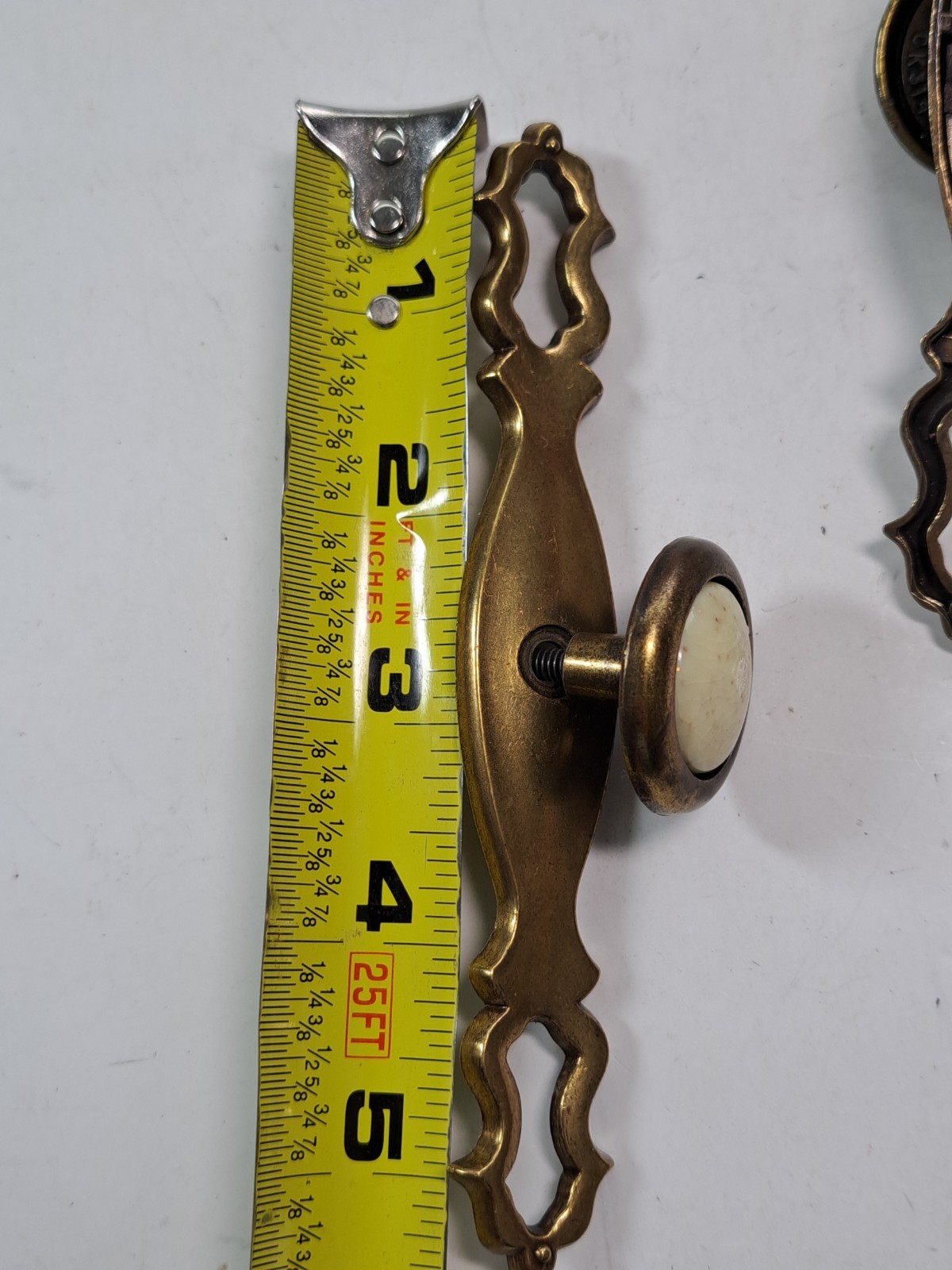 Set Of 2 Vintage Brass DRAWER PULL Knobs With Back Plates Canada Beige Center